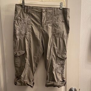 INC International Concepts Taupe Capris with Floral Detail